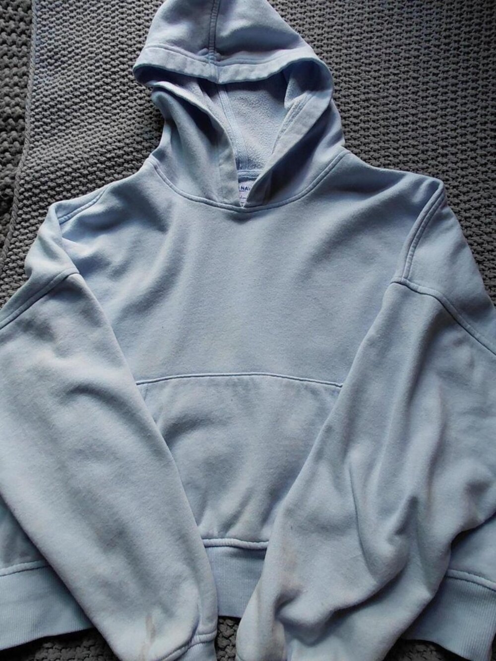 Old Navy Baby Blue Cropped Boxy Pullover Hooded Sweatshirt Hoodie Size Medium